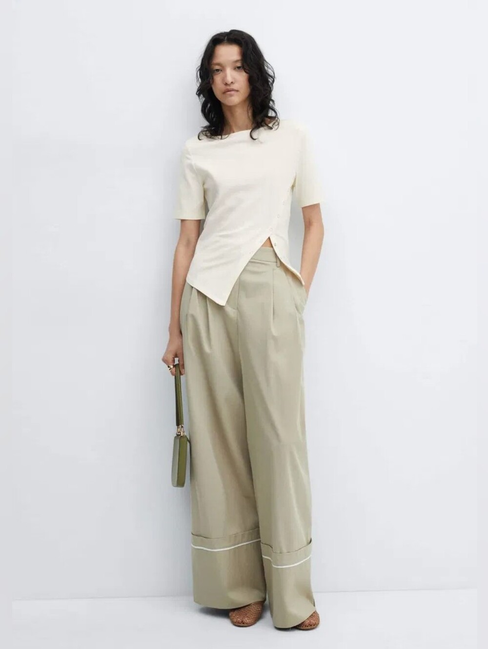 Mango Cotton T-shirt With Slit (Size XS)